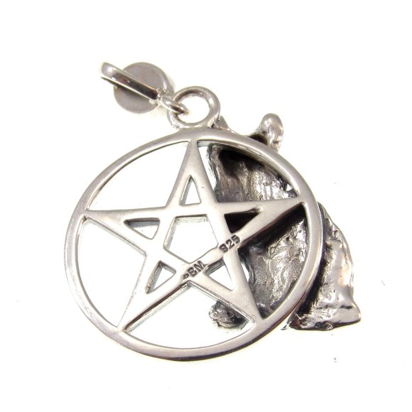 Solid 925 Sterling Silver Cat Familiar Pentacle Pendant w/ Choice of Gemstone - Picture 6 of 9